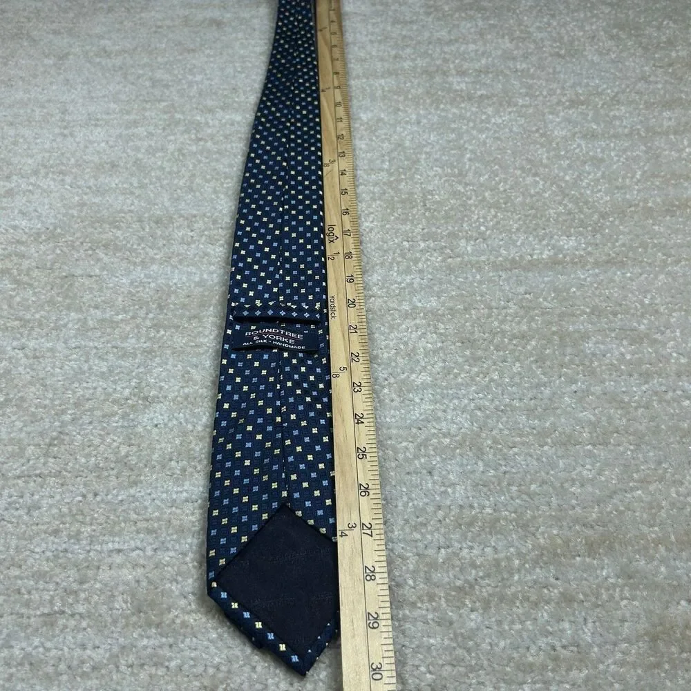 Roundtree & Yorke Tie Mens One Size Navy Geometric Silk Handmade Small Square